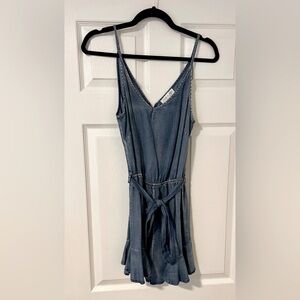 She + Sky Jean romper with waist tie, size medium